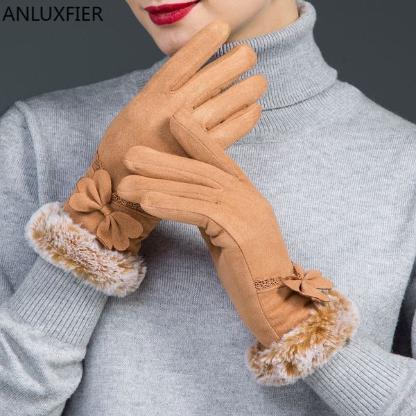 

h10077 winter women gloves thickened warm outdoor cold-proof touch screen mittens female simple elegant driving riding hand muff, Blue;gray