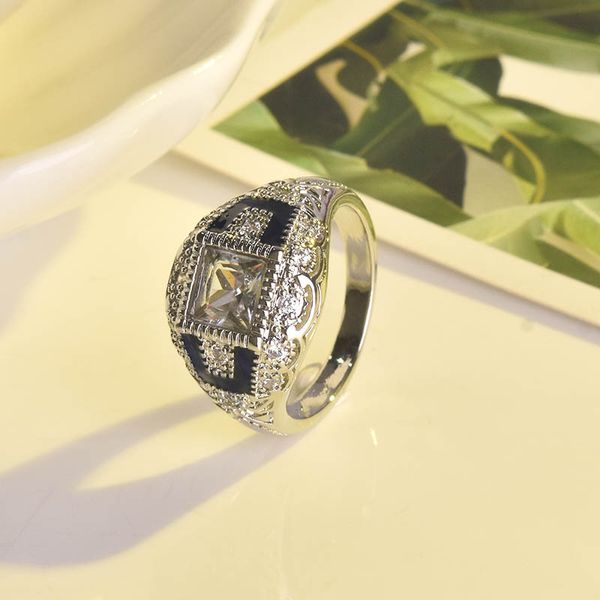 

творческий изысканный синий цветочный узор квадратные геометрические украшения дамы помолвка свадебный подарок день кольцо валентина, Slivery;golden