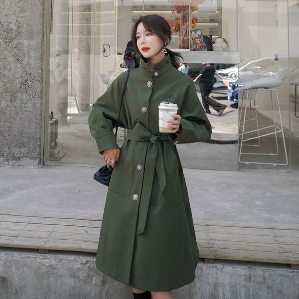 

lightweight windproof modern women clothes 2020 mid-length loose full sleeve long coat outwear casual chic design trench coat, Tan;black