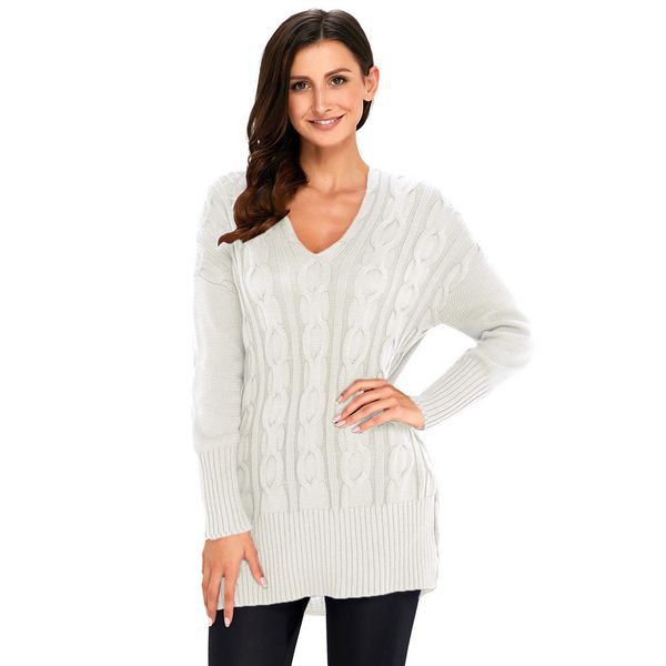 

womens designerv-neck long sleeve pullover loose casual knitted sweater female 27681, White;black