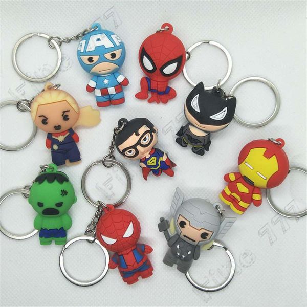 

3d cartoon figure pvc marvel avengers keychain cute superhero batman spider man key chain key ring kids key holder trinket gift