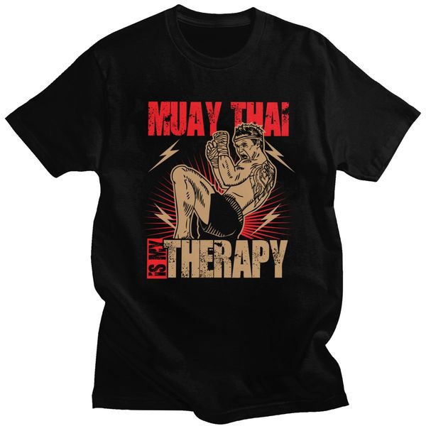

muay thai therapy t shirt for men pure cotton urban t-shirt short sleeves thailand martial art fighter spirit tee clothing gift
