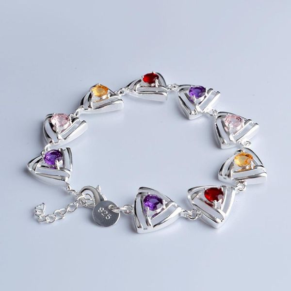 

fashion design classic jewelry creative triangle link bracelet shiny multicolor crystal bead chain for girls, Golden;silver