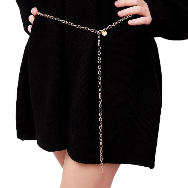 

1 pcs fashion women chain waist belts female metal dress belt women sequins thin chains dress waistband accessories, Black;brown