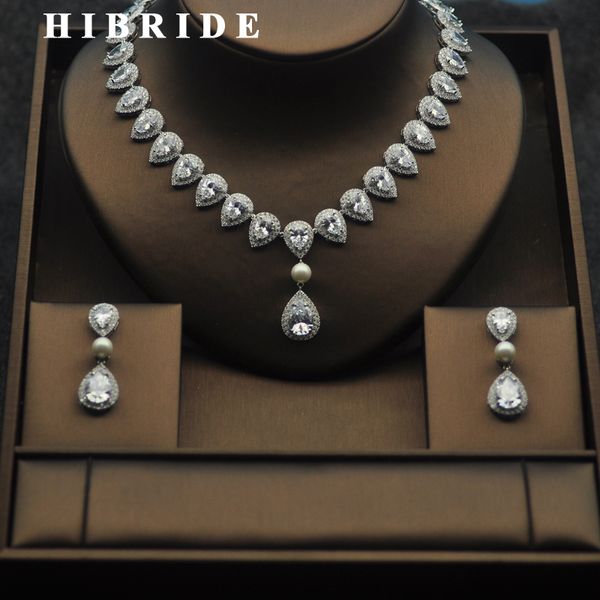 

hibride роскошные 5 цветов water drop cz камень кисточкой ожерелье наборы женщины bridal дубай ювелирные изделия set свадебные подарки для д, Silver