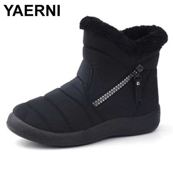 

yaerni 2020 winter snow boots women shoes warm plush fur ankle boots female slip on flat casual shoes waterproof ultralight foot, Black