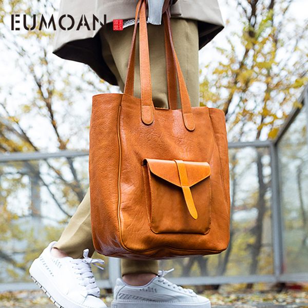 

ручной работы кожаные женские сумки eumoan vintage, большой емкости минималистский плечо сумки, случайные сумки