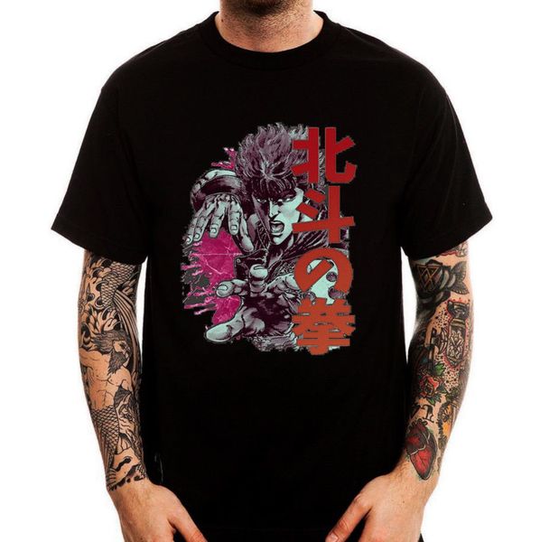 

2019 summer new costumes for men kenshiro anime manga character japanese black printed cotton men t-shirto-neck cool