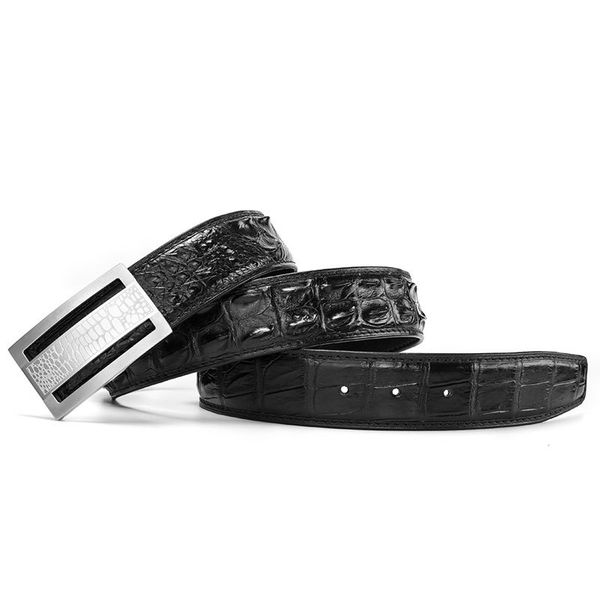 

authentic real crocodile skin automatic steel buckle businessmen belt genuine alligator leather stainless steel male waist strap, Black;brown
