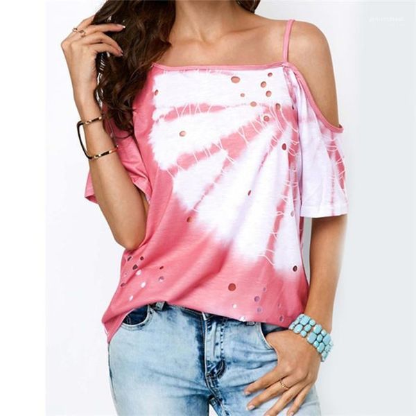 

irregular hollow out printed short sleeve tshirt womens summer deigner clothing loose condole belt cacual tshirt, White