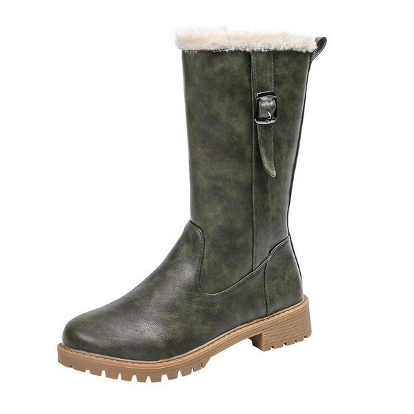

boots autumn winter leather women cozy mid-calf rubber for wear-resistant non slip 2021 female shoes big size 36-43, Black