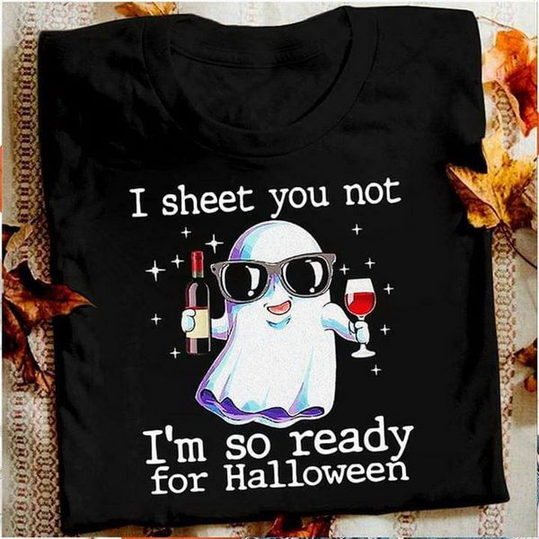 

я так готов для хэллоуина вино призрачного черного t-shirt сшитого футболочку