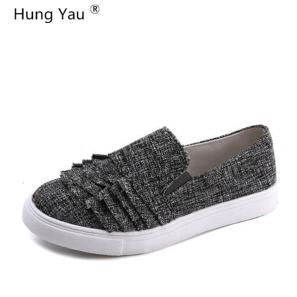 

hung yau shoes female spring summer style shoes women canves casual lace-up flats espadrilles students loafers size 35-43, Black