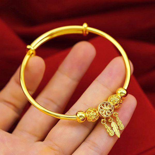 

lucky beads bangle adjust 18k yellow gold filled charm bracelet for womens girls gift fashion jewelry gift, Black