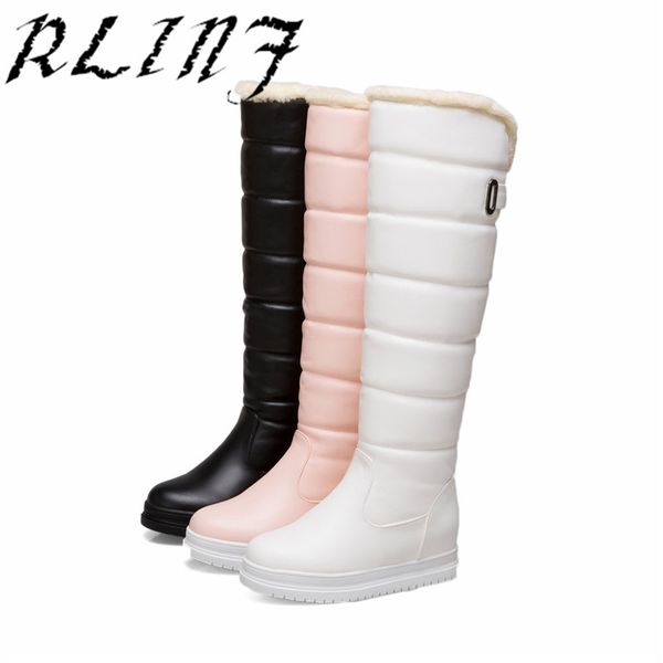 

rlinf comfortable casual thick-soled sponge cake with increased wedges over the knees to keep warm snow boots, Black