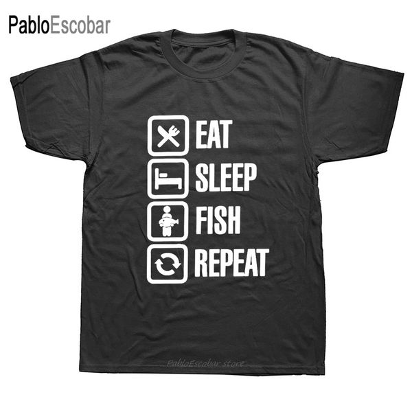 

men eat sleep fish repeat t-shirt fishing bass fisherman o neck short sleeve cotton t shirt