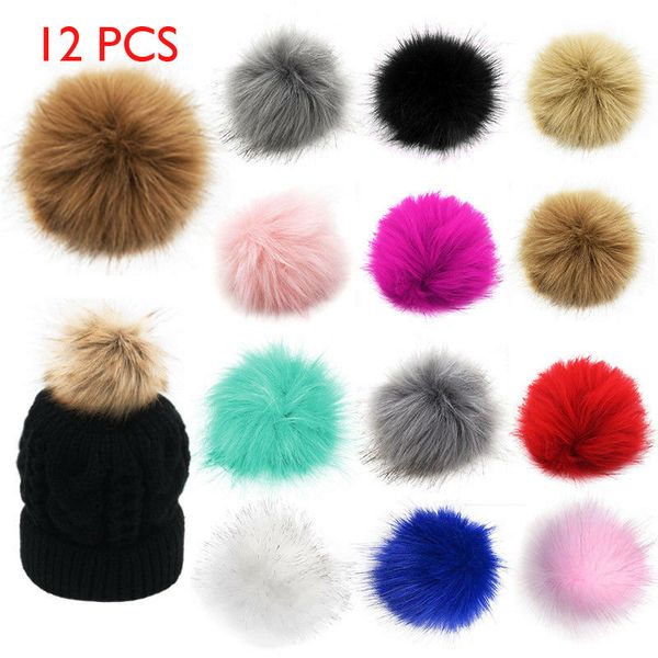

12pcs 10cm pompom ball faux furling diy fluff balls for pom pom hats key chain scarf pompoms accessories, Blue;gray