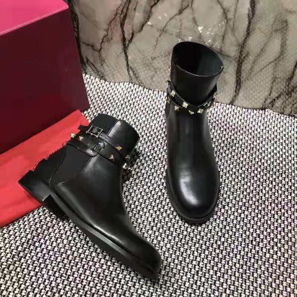 

original style fashion paris boots 2020 new women lady genuine leather outer cowhide inner sheepskin metal rivet booties, Black