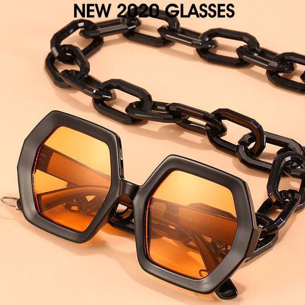 

luxury designer sunglasses square oversized sunglasses women vintage chain sun glasses for female uv400 gafas de sol 2020, White;black