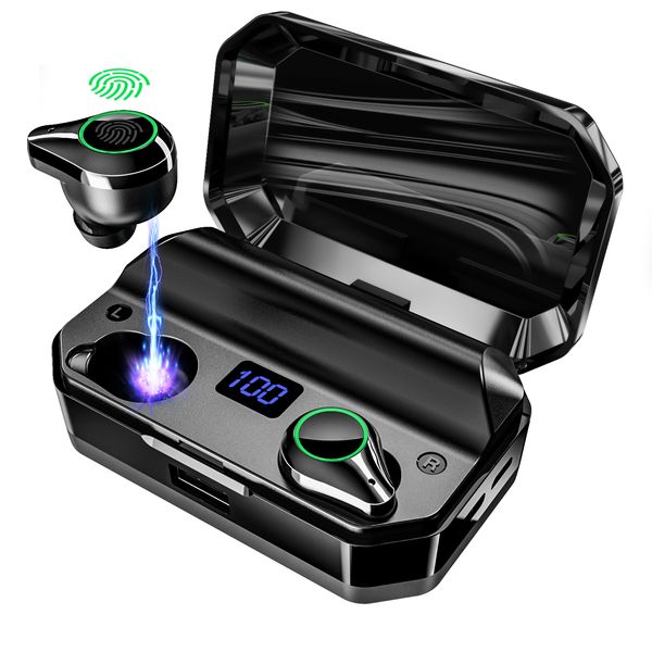 

car t9 tws earphones 9d stereo bluetooth 5.0 wireless earphones ipx7 waterproof 7000mah led smart power bank phone holder