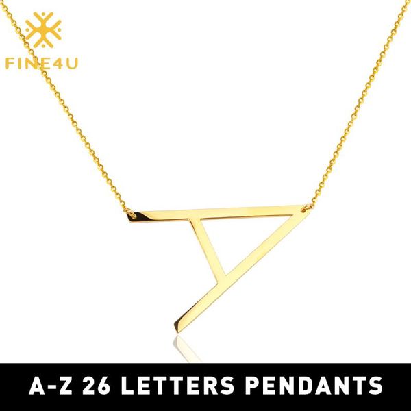 

fine4u n237 big letter alphabet initial pendants necklace stainless steel long chain necklace named jewelry, Silver