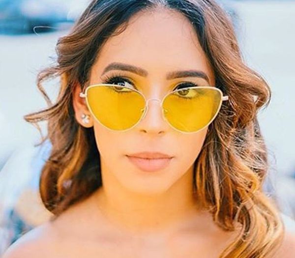 

2018 brand cat eye sunglasses women good quality men woman frame female vintage yellow sun glasses, White;black