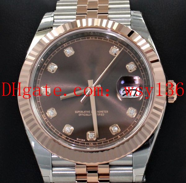 

luxury men's wrist watches datejust 126331 jubilee 18k rose gold diamond dial 41mm automatic mechanical movement mens watch, Slivery;brown