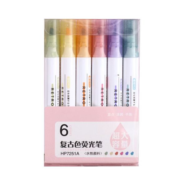 

highlighters 6pcs/set highlighter pen pastel fluorescent marker pens school office supplies, Black;red