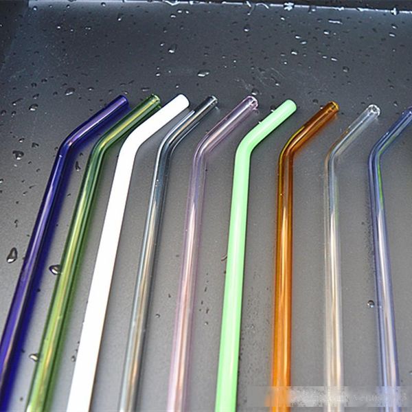 

colorful borosilicate cocktail drink straws bent 7 inch 8mm drinking glass straws for barware wedding party supplies