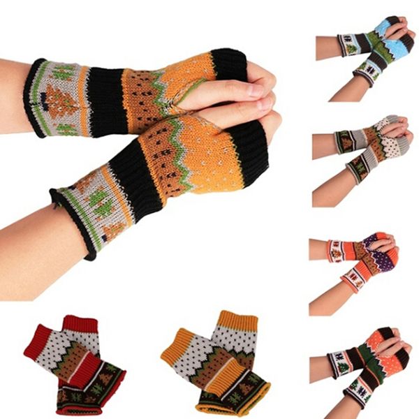 

рождество вязаная длинные перчатки руки женские теплые вышитые зимние перчатки без пальцев для женщин девушки, Blue;gray