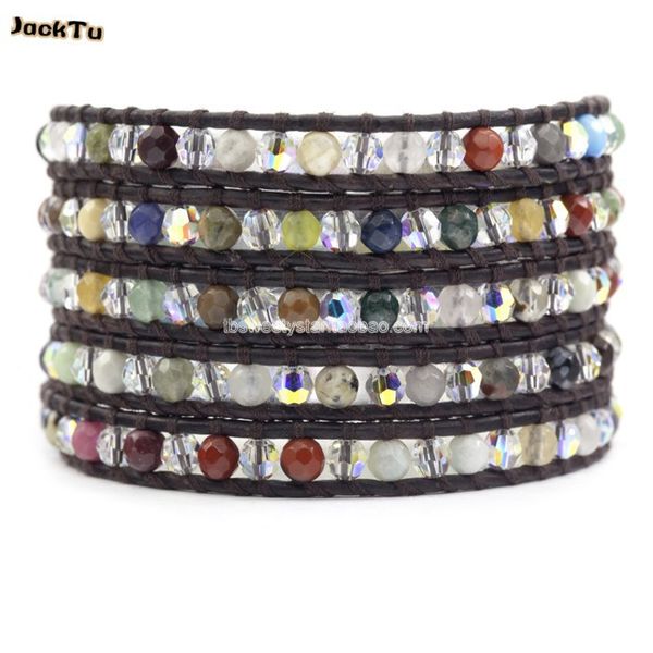 

4мм ab кристалл смесь полудрагоценный камень кожаный браслет обруча, Golden;silver