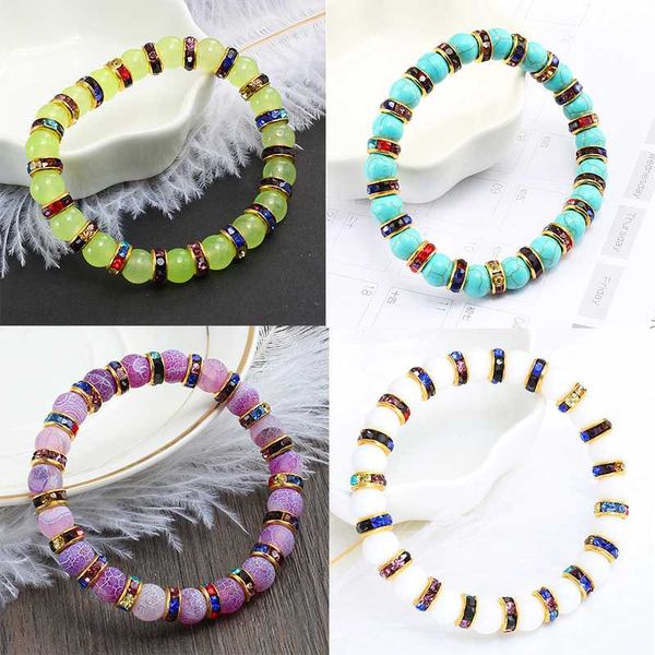 

beaded, strands 9 colors charm natural stone beaded colorful circle stretch bracelet women distance bracelets bangles yoga fashion jewelry g, Black