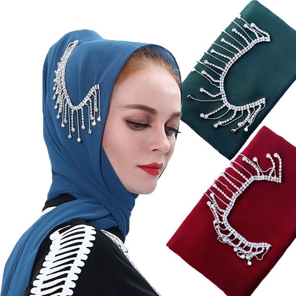 

scarves handmade crystal plain bubble chiffon tassel luxury women scarf foulard hijab 2021 islamic shawls wraps head, Blue;gray