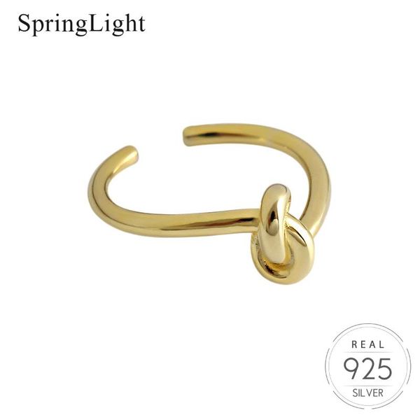 

springlight минималистский cold wind knotted rope открытие кольца реальные 925 кольца ювелирных изделий стерлингового серебра ручной работы, Golden;silver
