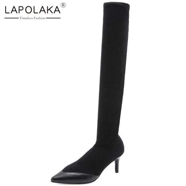 

lapolaka 2020 over-the-knee boots woman shoes thin heels stretch boot pointed toe elastic socks boots female, Black