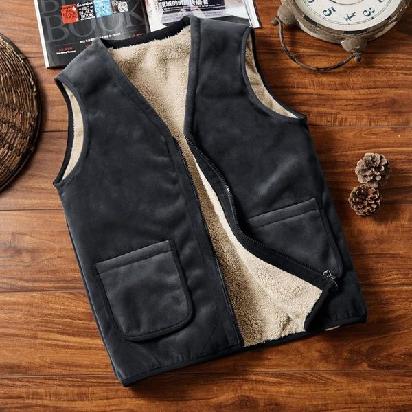 

winter warm vest winter casual sleeveless jacket men warm fleece vest jacket large size solid color thick sleeveless men, Gray;blue