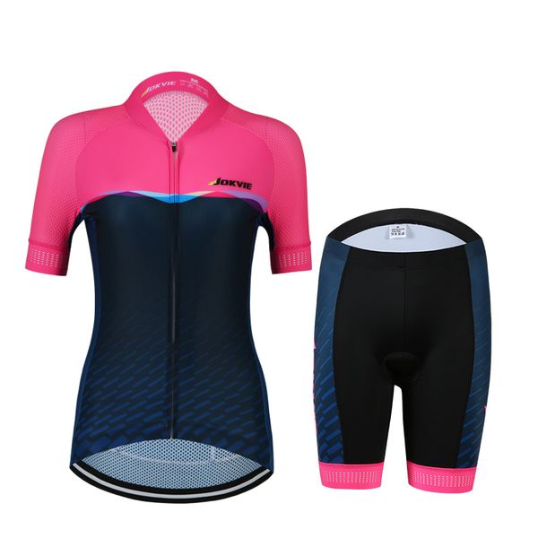 

jokvie 2020 fluorescent pink summer cycling jersey set short sleeve breathable bicycle riding clothing, Black;blue