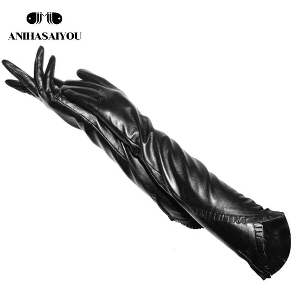 

five fingers gloves simple winter long leather gloves,high grade genuine women,black sheepskin women' - yfh2021, Blue;gray