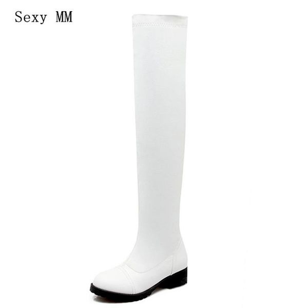 

boots autumn winter warm long women over the knee elasticity pu leather thigh high botas plus size 34-40.41.42.43, Black