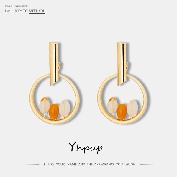 

dangle & chandelier yhpup trendy minimalist copper round geometric earrings natural stone brincos for women party jewelry gift 2021, Silver