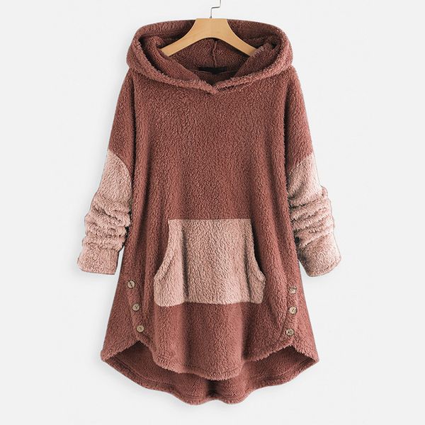 

women's jackets women casual wild long sleeve hooded coat fluffy warm hoodie autumn winter pocket female pullover, Black;brown