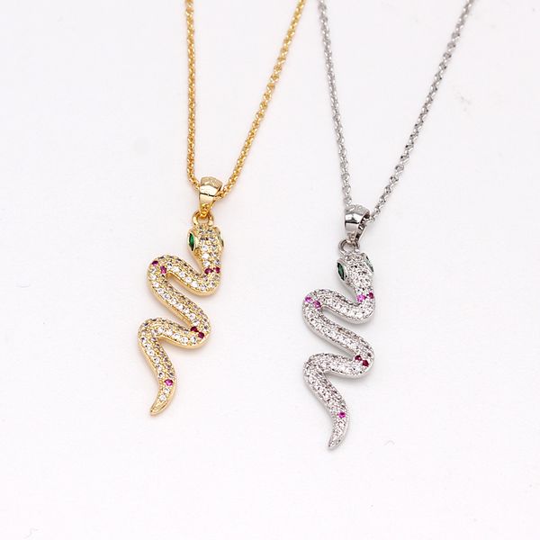 

1pc bohemian ethnic zircon snake necklace for women european punk shiny crystal animals pendant necklace choker india jewelry, Silver