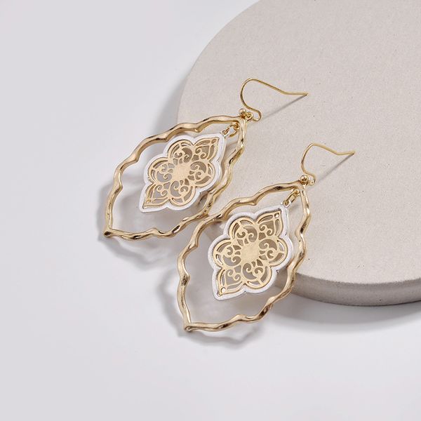 

designer inspired gold filigree moroccan cutout drop earrings for women brand teardrop hollow statement earrings fashion jewelry, Silver