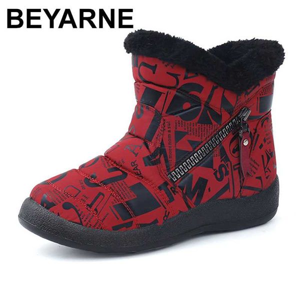 

beyarne women winter snow boots ladies short plush female warm flats female waterproof shoes women zipper fur shoes plus size 43, Black