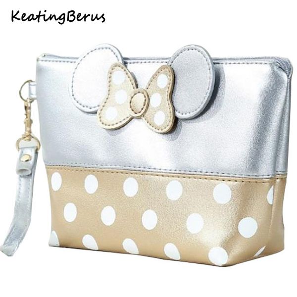 

cartoon bow makeup travel cosmetic bag caseorganizer storage pouch toiletry wash bags women zipper hand holding make up handbag