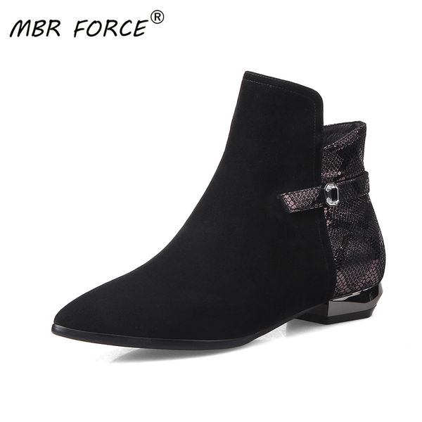 

mbr force kid suede ankle boots fashion cowhide women low heels female elegant shoes woman casual ladies footwear party dress, Black