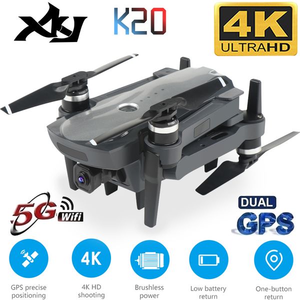 

xkj new drone k20 brushless motor 5g gps drone with 4k hd dual camera professional foldable quadcopter 1800m rc distance toy
