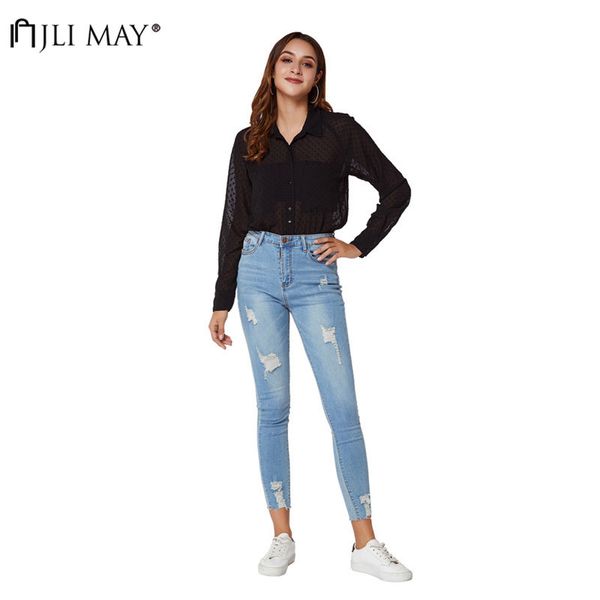 

jli may vintage ripped jeans womens skinny washed distressed ankle-length pencil pants mid waisted casual young style jean, Blue