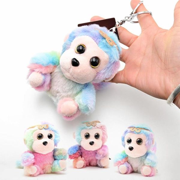 

lovely colorful monkey plush stuffed doll pendant keychain key holder decor, Silver