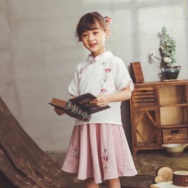

ethnic clothing lovely girls cheong-sam 2pc chinese traditional han fu baby retro dress summer casual dresses children perform, Red